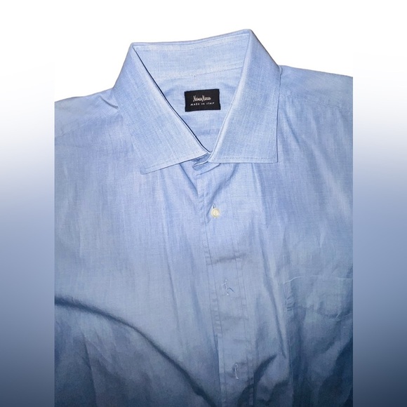 Nice Men’s Neiman Marcus Blue Button Down Long Sleeve Shirt Large 44/ 17.5 - Picture 6 of 13